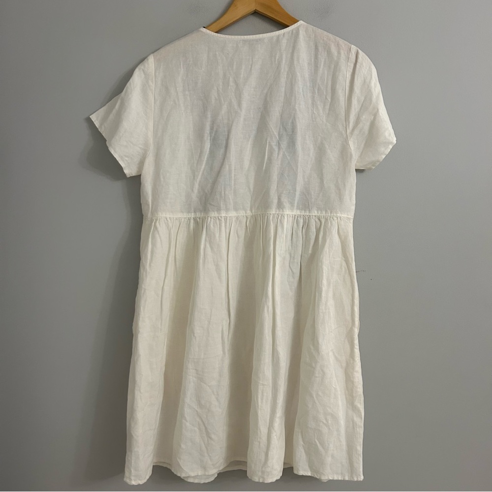 Madewell White Navy Embroidered Linen-Blend Alexandra Button-Front Mini Dress - Picture 6 of 8